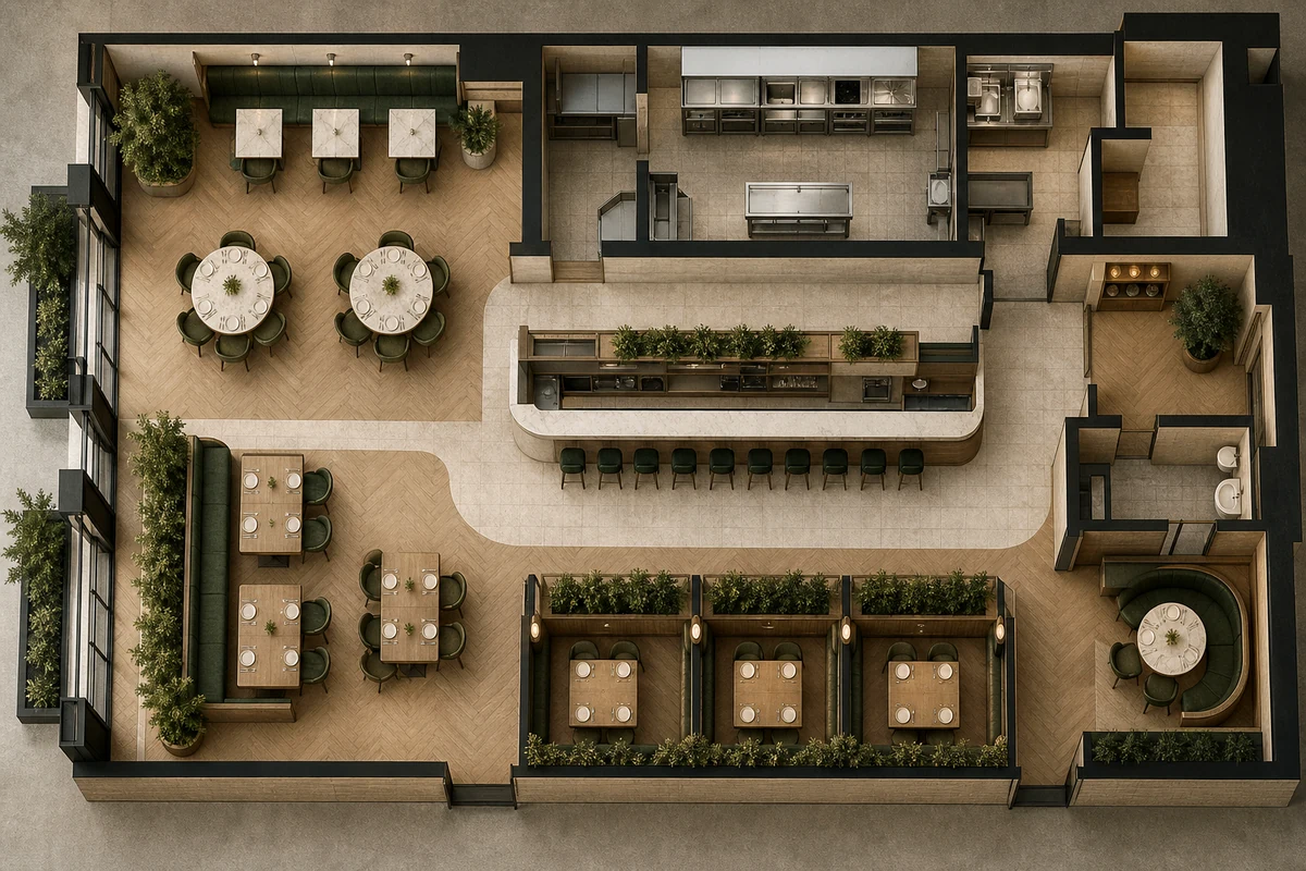 Restaurant floor plan after analysis by Octodus